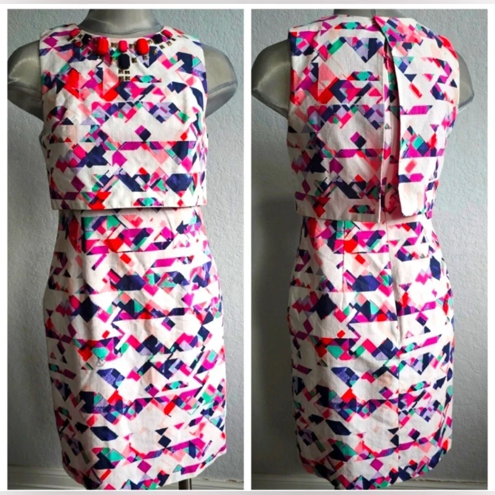 Vince Camuto Geometric Embellished Sleeveless Sheath Dress Size 6